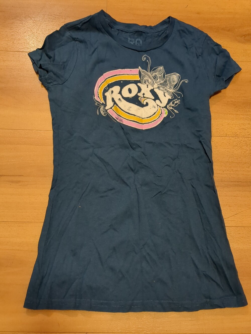 Roxy Vintage T-Shirt Juniors Size X-Small Navy Blue USA Made Floral
